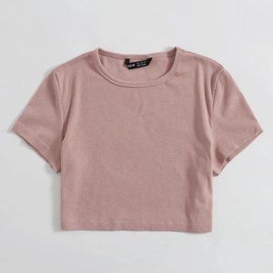 set of 4 crop tops (baby pink, striped, tan, teal)